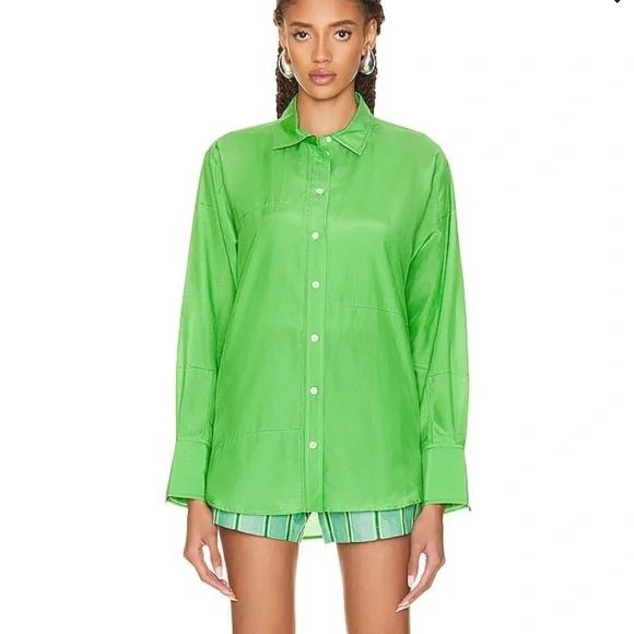 Frame The Oversized Linear Lace Shirt In Bright Peridot Green NWT